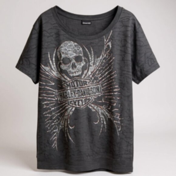 Harley-Davidson Tops - Harley-Davidson Skull Graphic Tee Black Distressed Biker Shirt Size Women's XL